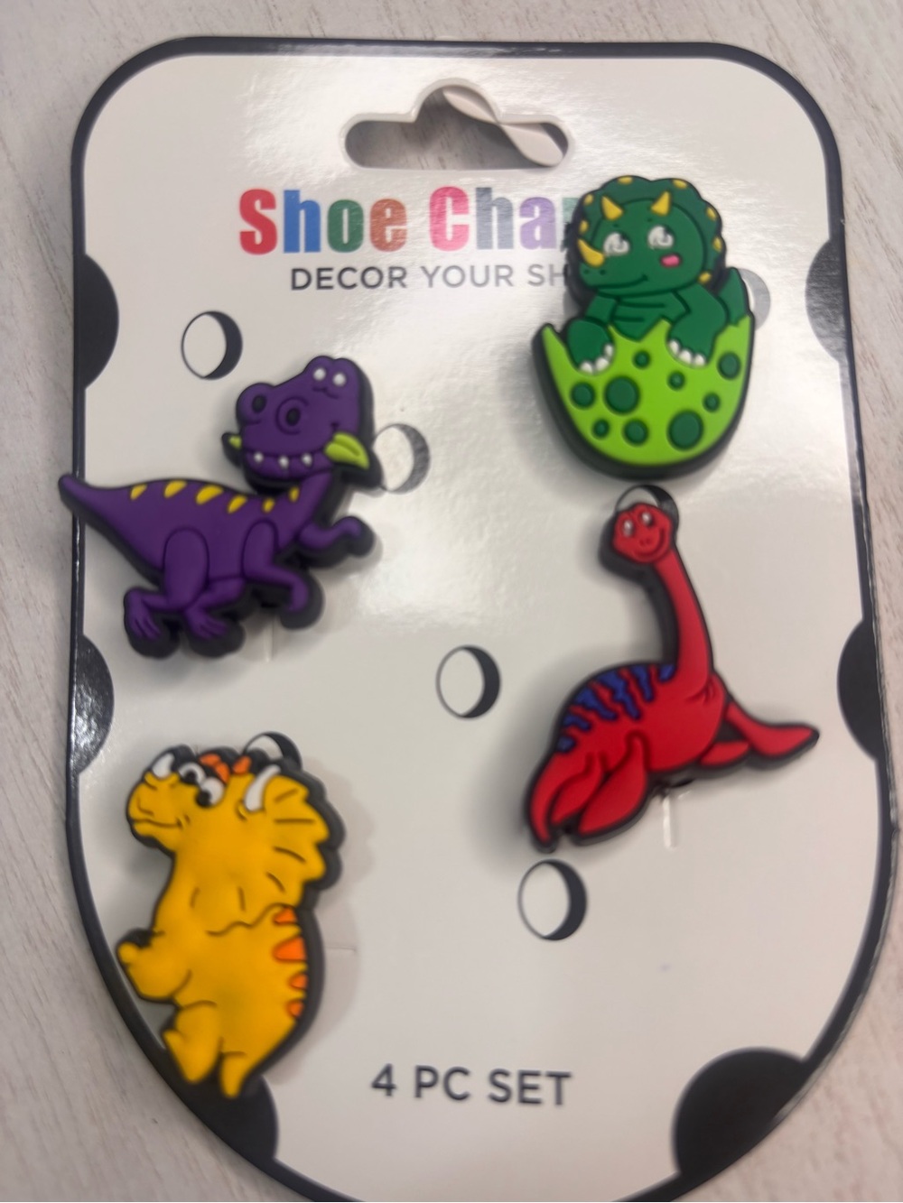 Dinosaur Shoe Charms 4 Piece Set – Colorful Croc Charms for Kids